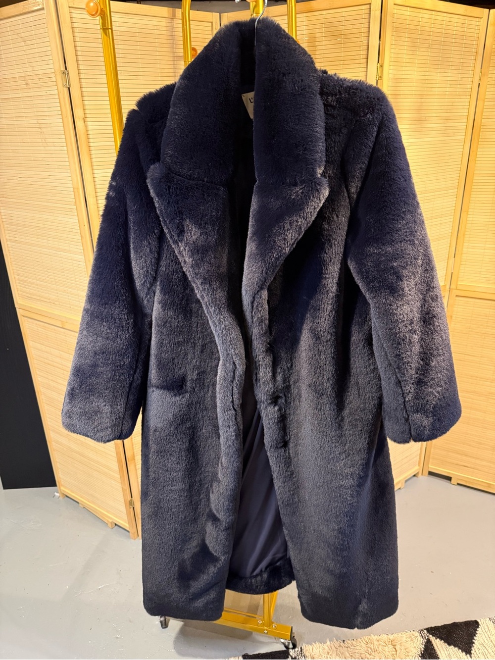 L'AGENCE Navy Faux Fur Teddy Coat